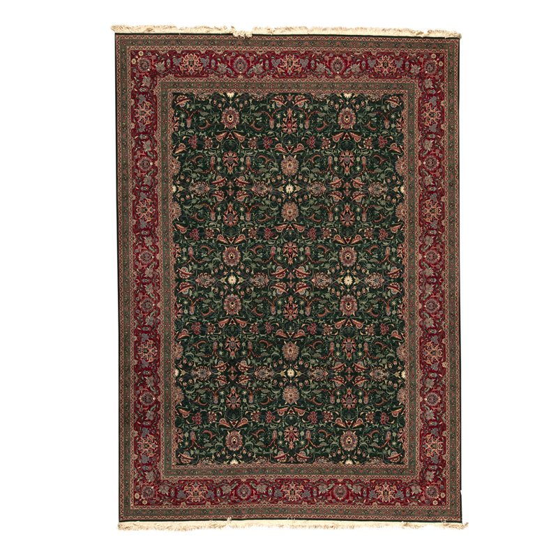 Tapis vert clair et rouille noué à la main de haute qualité
