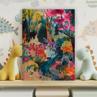 Colorful Abstract Plant Vintage Botanical Theme, Unframed Wall Art, 16 X 20