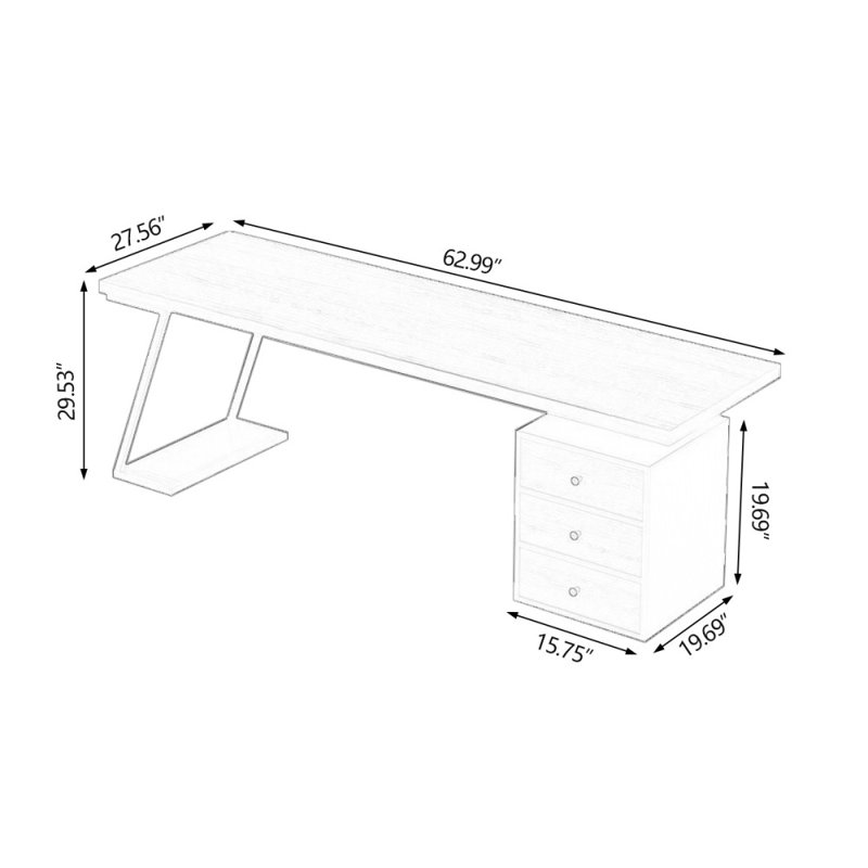 Bureaux rectangulaires noirs en bois massif, H 29,53 po x l 62,99 po x P 27,56 po, Orienté à droite