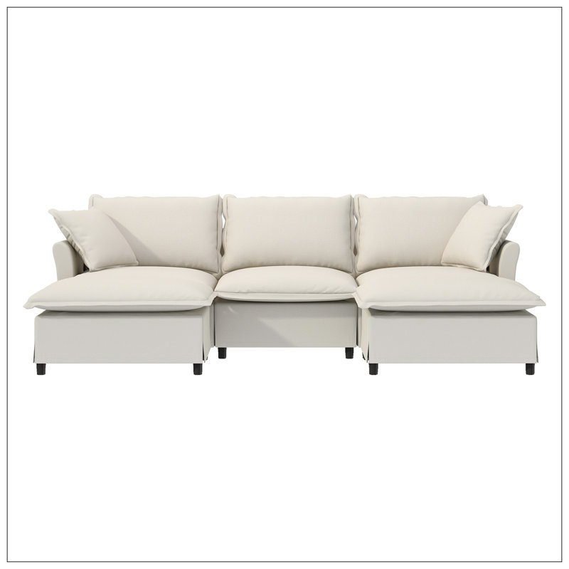 Canapé modulaire avec repose-pieds Chenille, Chenille beige