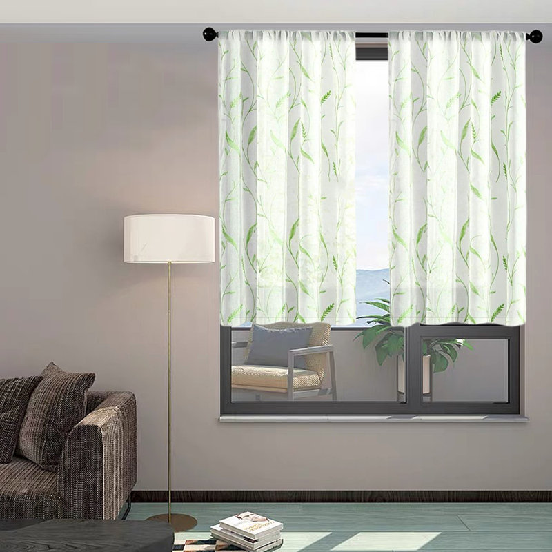 Polyester Semi Sheer Curtain Pair, 24" W x 30" L, Green