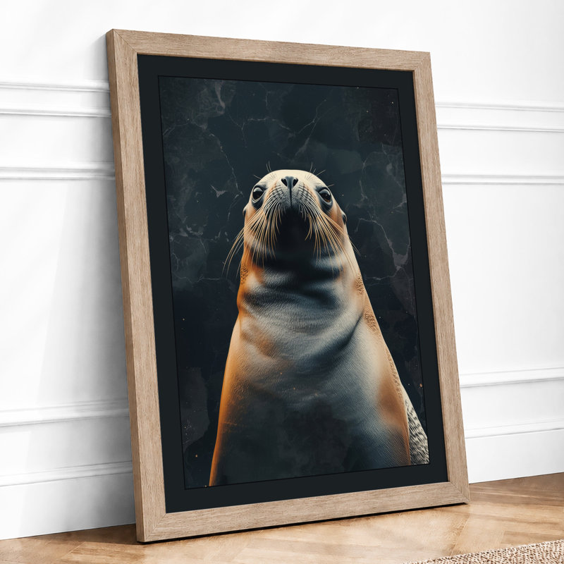Seal's Gentle Gaze Modern - Framed Print, Oak, A3 - 42.0 x 29.7 cm
