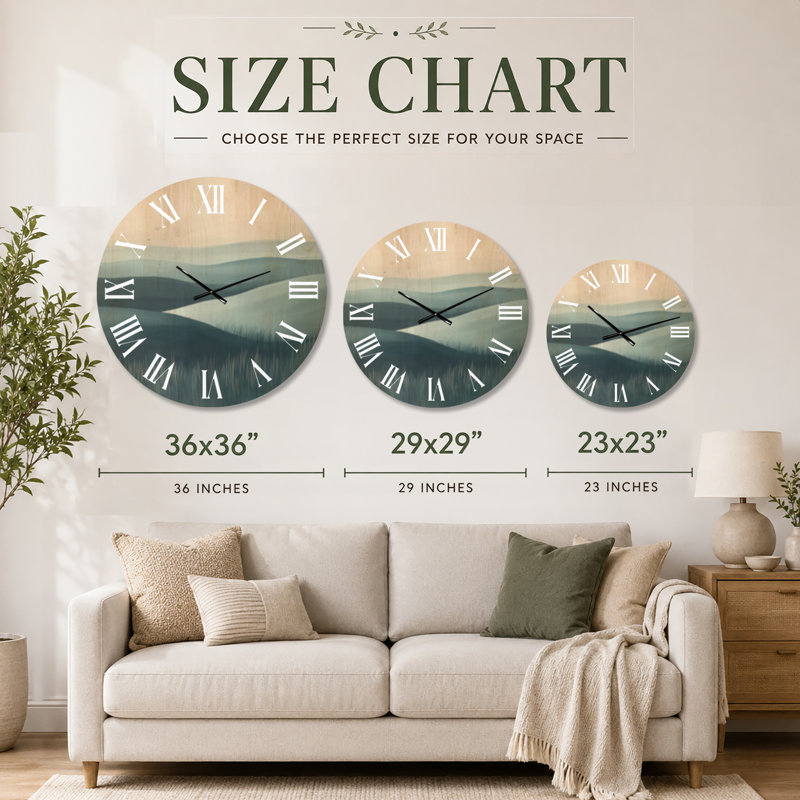 Horloge murale abstraite en bois Misty Blue Hills, Large