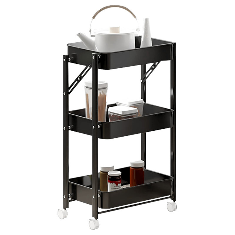 Chariot de rangement pliable à 3 niveaux, chariot utilitaire en métal pour salle de bain, Noir