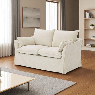 Shane Beige Linen Loveseat W/2 Pillows, Removable Seat & Back Cushion