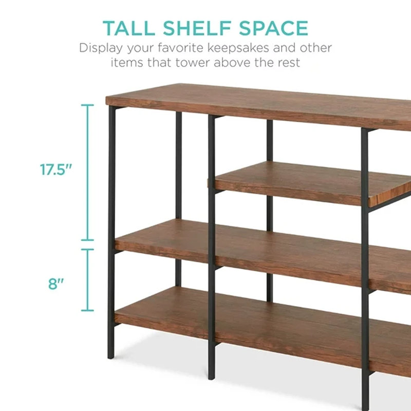 Lilath 55" Industrial 4-Tier Console Table w/ Tall Shelves, Metal Frame, Brown
