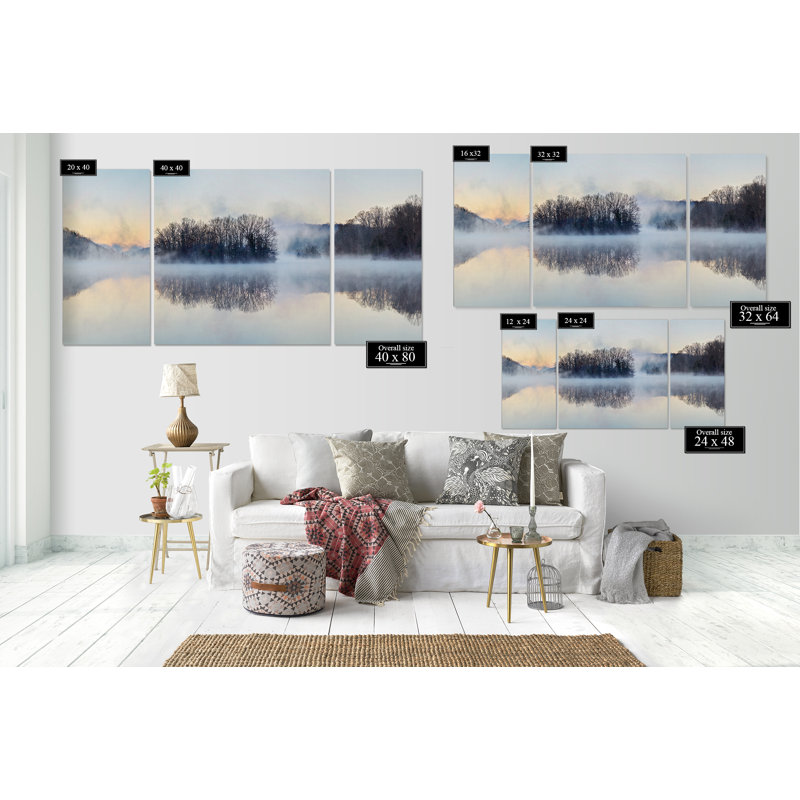 Scène sur l'eau - ensemble de 3 reproductions sur toile, H 40 po x l 80 po x P 1,5 po