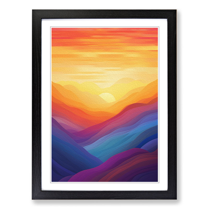 Sunset Colour Field - Single Picture Frame Print on Wood, Black, 46cm H x 34cm W x 2cm D
