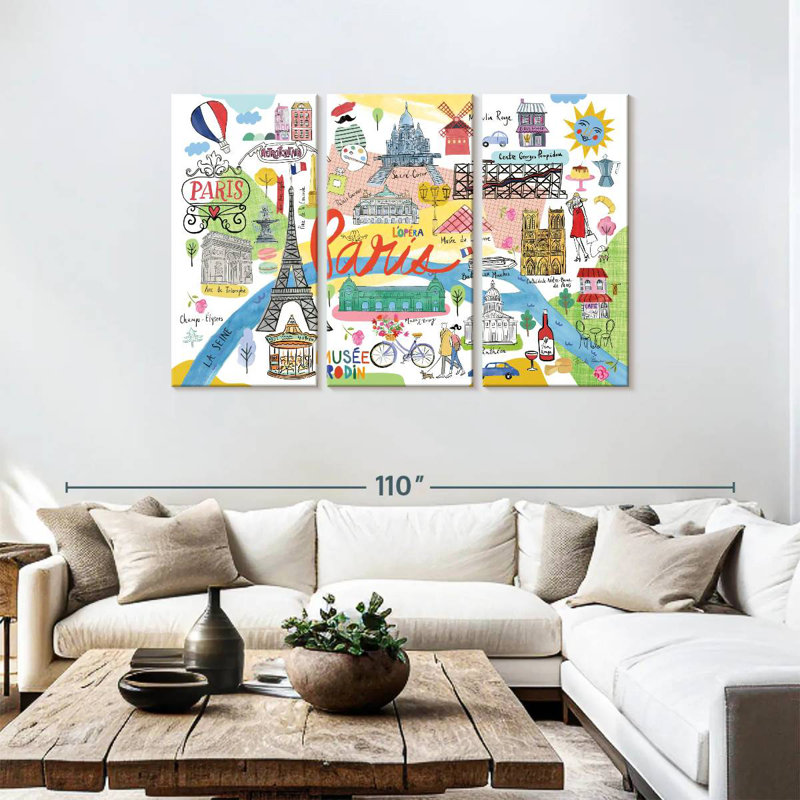 Icônes de la carte de Paris Sebbie, H 48 po x l 74 po