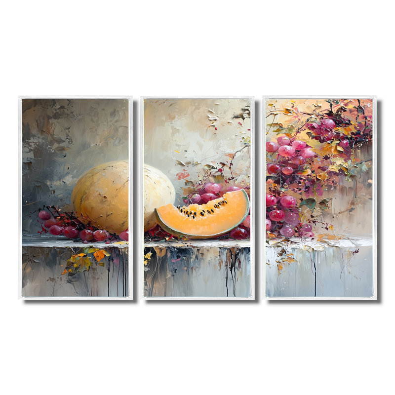 Ensemble de salon Melon dans des tons oranges et roses - Melon Wall Art, Toile encadrée flottée blanche