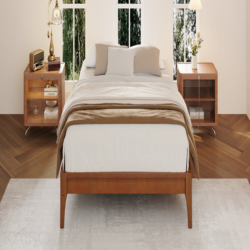 Base de lit plateforme 12 po en bois de bambou sec pleine grandeur, avec support en lattes de bois, aucun sommier requis, assemblage facile