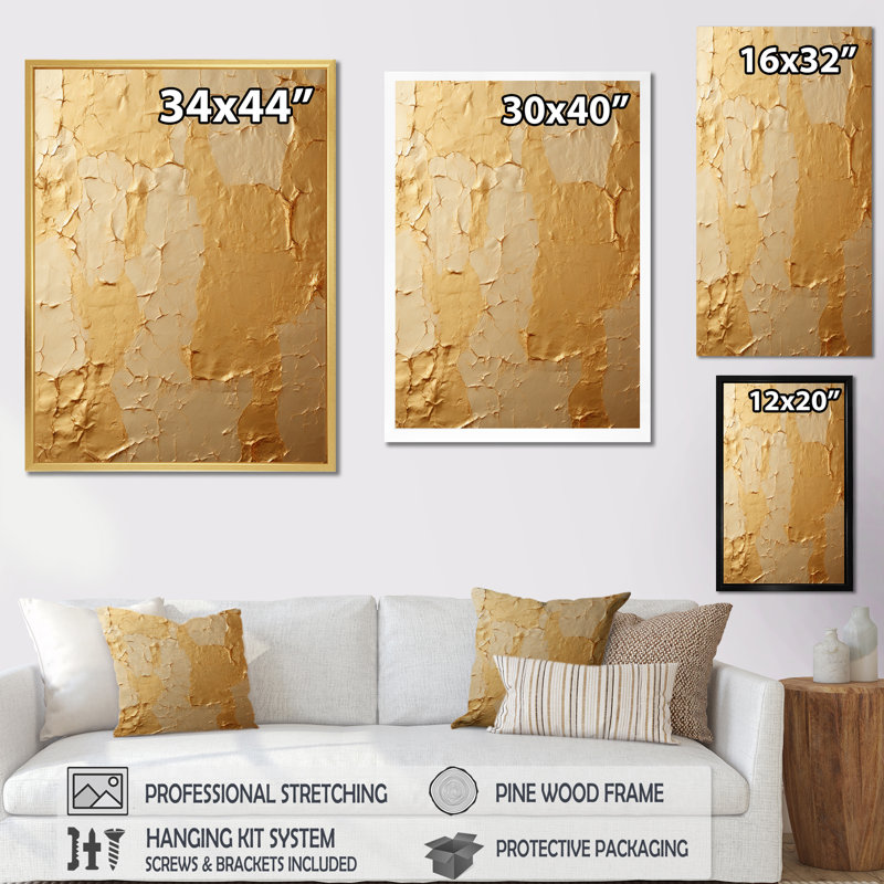«Gentle Abundance Retro Gold Abstract», reproduction sur toile, Cadre simple blanc, H 32 po x l 16 po x P 1 po
