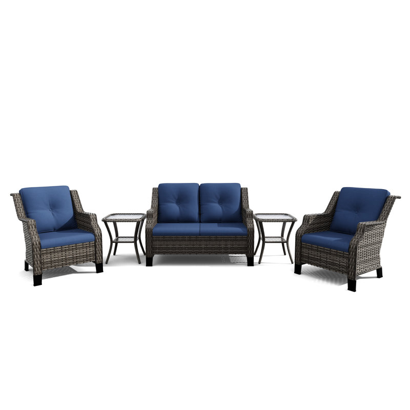 Ensemble de conversation d'extérieur avec coussins Sylke, Bleu marine