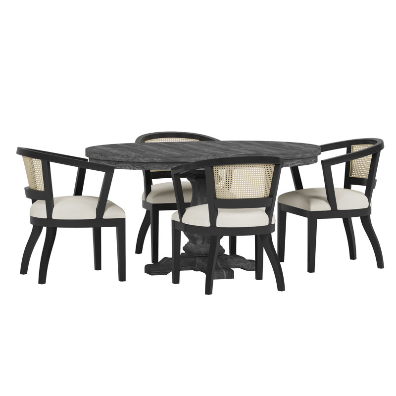 4 - Person Extendable Pedestal Dining Set, Black/Cream/Natural