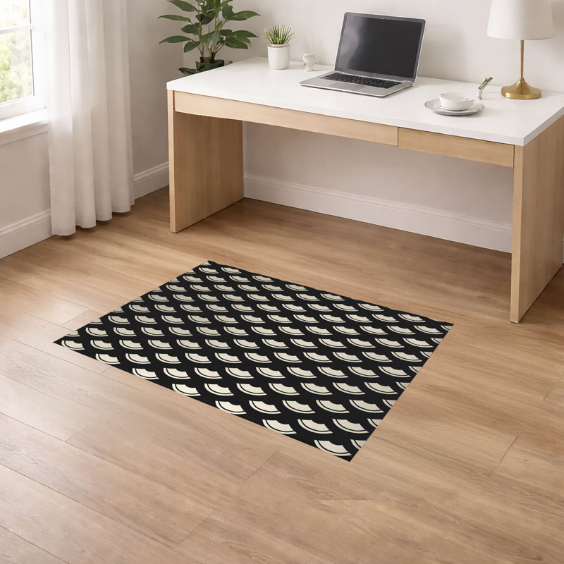 Tapis de bureau léger décoratif à motifs vagues japonais, L 60 po x P 36 po, Gris anthracite minuit