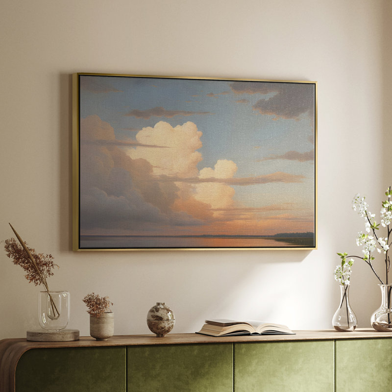 Paysage rétro -DCCDXL III, H 27 po x l 41 po x P 2 po, Toile avec cadre doré