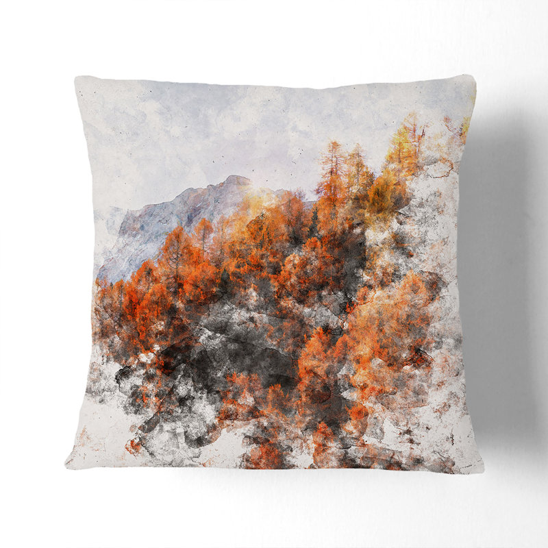 Golden Forest in Italy Watercolour Cushion with Filling, 40cm H x 40cm W x 15cm D