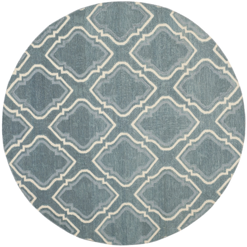 Emek Hand Woven Flat Weave Wool Geometric Rug, Round 6'