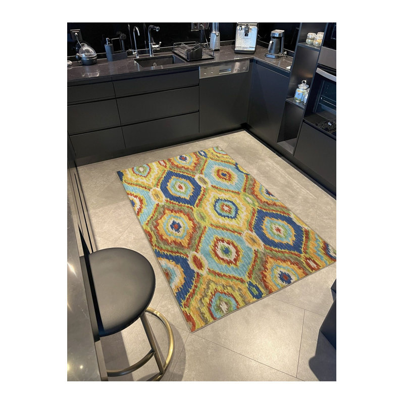 Tapis lavable à motif de losanges jaune, Sous-tapis rectangulaire de 3 pi 3 po x 4 pi 11 po