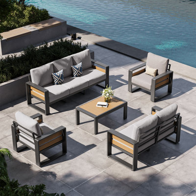 5-pcs Outdoor Aluminum Patio Furniture Sofa Set – Modern Sectional With Removable Cushion For 7-person Seating