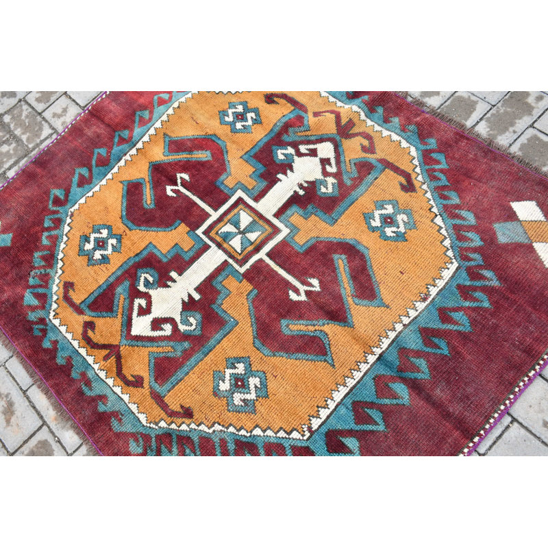 Tapis turc Oushak fait à la main dans des tons de rouge vif, idéal pour les chambres à coucher et les espaces d'inspiration bohémienne