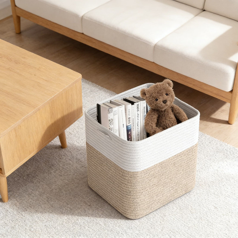Paniers de rangement en coton tissé avec poignées, cubes de rangement décoratifs de 11 pouces pour jouets, couvertures et organisation à domicile, pliables et durables (paquet de 3)