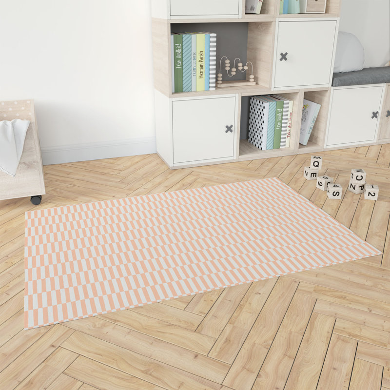 Off Stripe Kids Play Mat, Rectangle 3' x 5', Peach/Orange