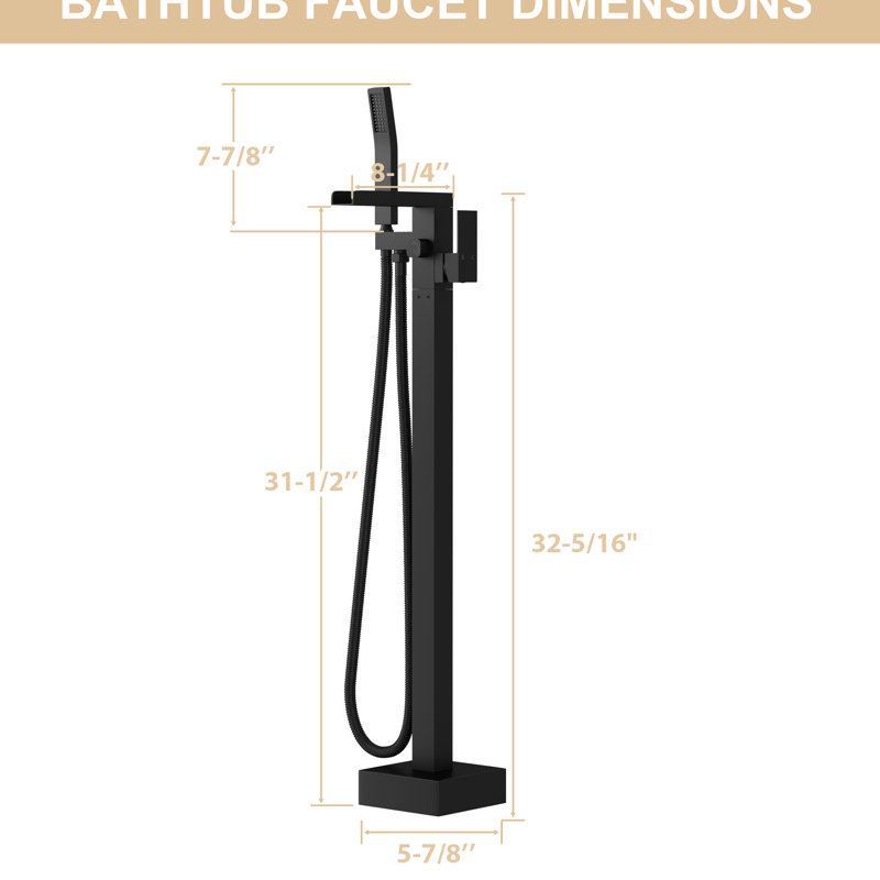 Freestanding Bathtub Faucet With Waterfall Tub Filler And Hand Shower, 360 Rotatable Spout, Dual Temperature Regulation, Brass Base Matte Black Faucet, 59" - Kink Hose, Control For Relaxing Water
