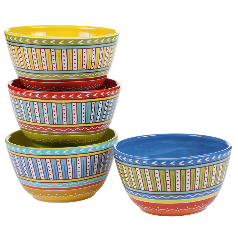Valencia Multicolor Ceramic Dessert and Cereal Bowls Set