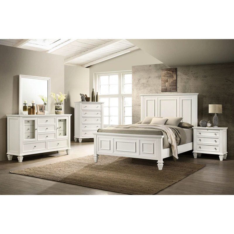 Table de chevet blanc crème avec 3 tiroirs et plateau coulissant pratique de 3 po - Rehausse le décor