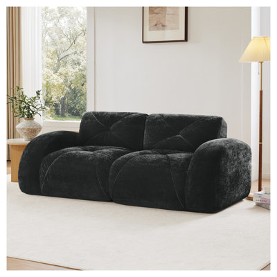 Canapé de salon noir ergonomique en velours capitonné 2 places sans assemblage requis