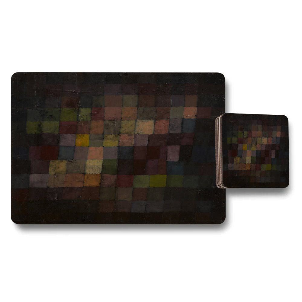 Dark Mosaic Placemats And Coasters Set With Square Tile Design