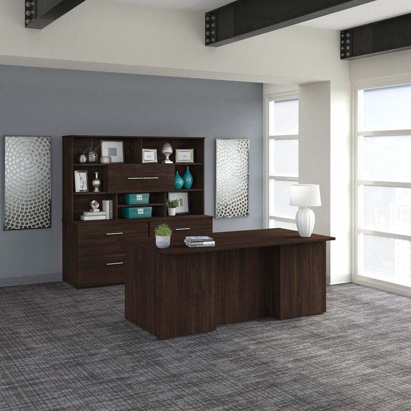 Office 500 3 Piece Executive Desk Office Set, Black Walnut