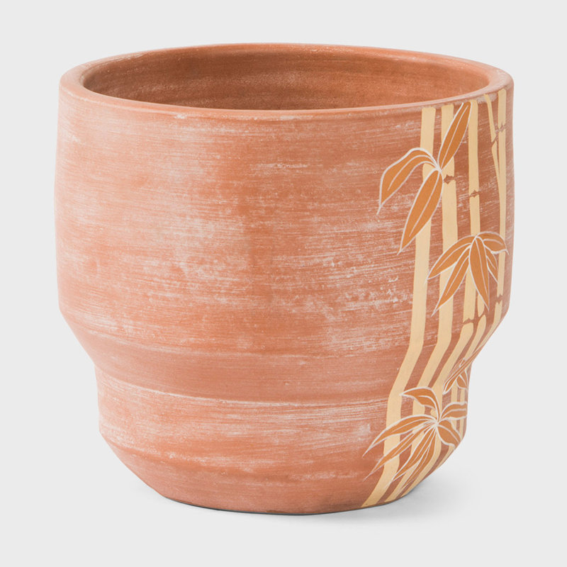 Pot de fleurs en terre cuite peint à la main Bamboo Grove de 8,5 pouces, 7.5" H x 8.5" W x 8.5" D, Brown/White