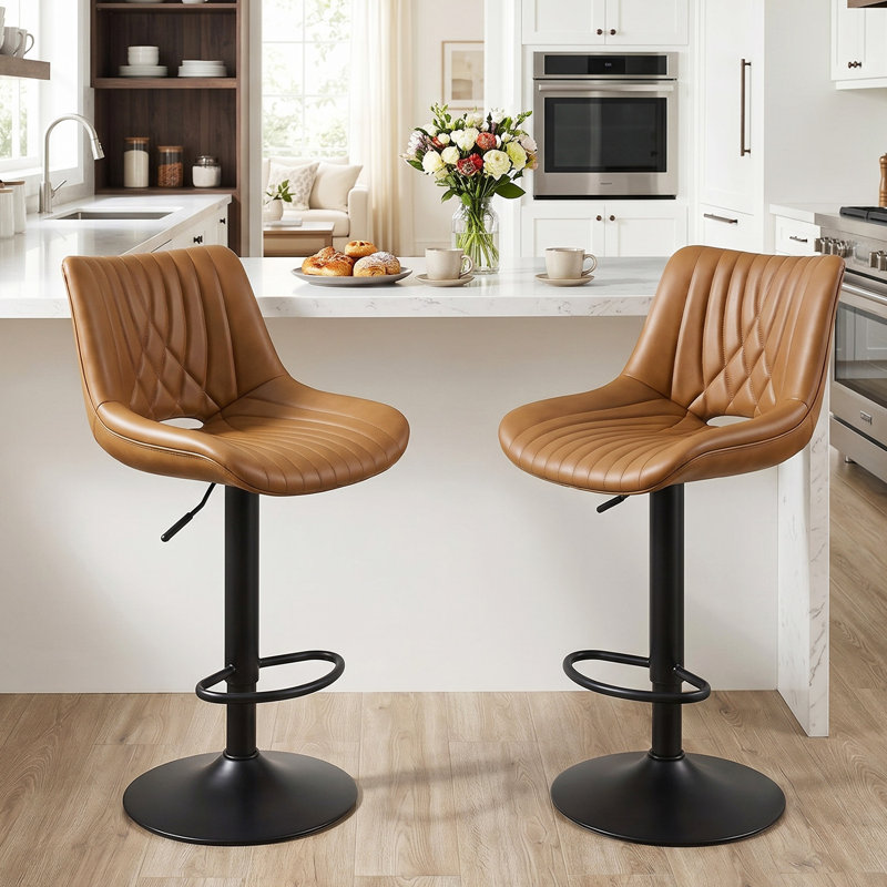 Tabourets de comptoir pivotants réglables avec dossier, Walnut
