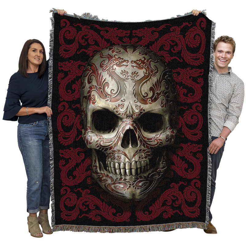 Jeté en coton Pure Country Weavers par Anne Stokes, Crâne oriental