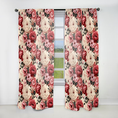 Beauté de jardin rose antique - Rideau damassé - Velours obscurcissant - 1 panneau