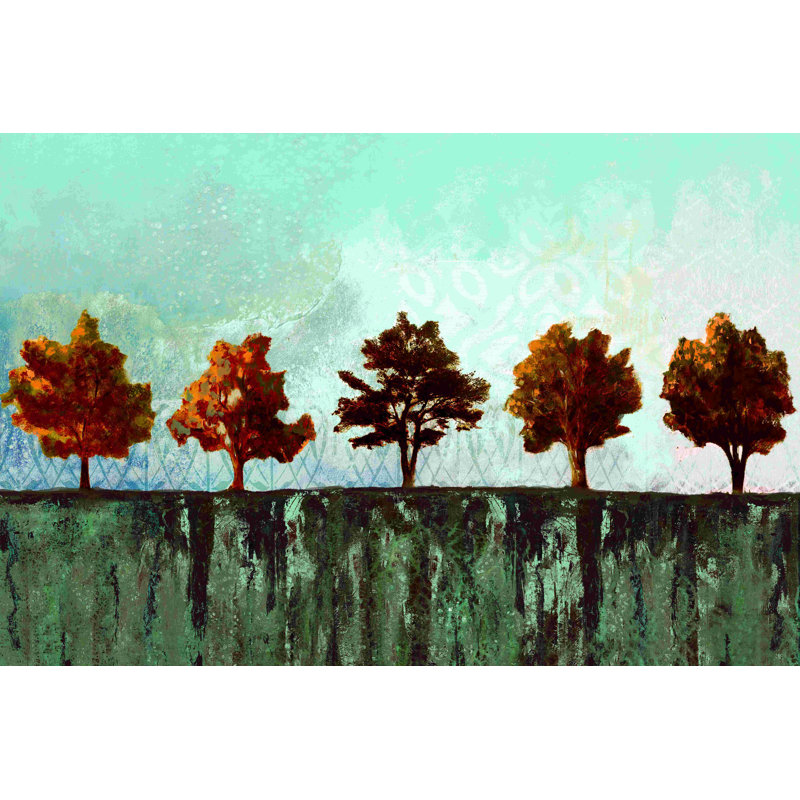 Rangée d'arbres - peinture sur toile tendue, H 8 po x l 12 po