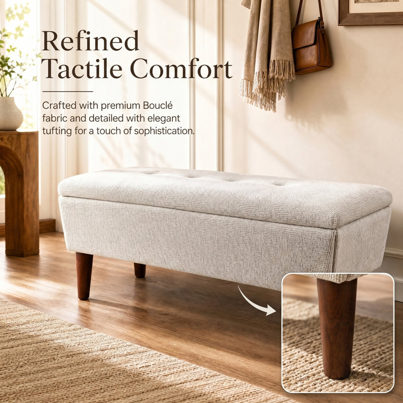 Banc de repose-pieds rectangulaire en lin avec pieds fuselés en bois massif, multi-usage pour le vestibule et la chambre à coucher