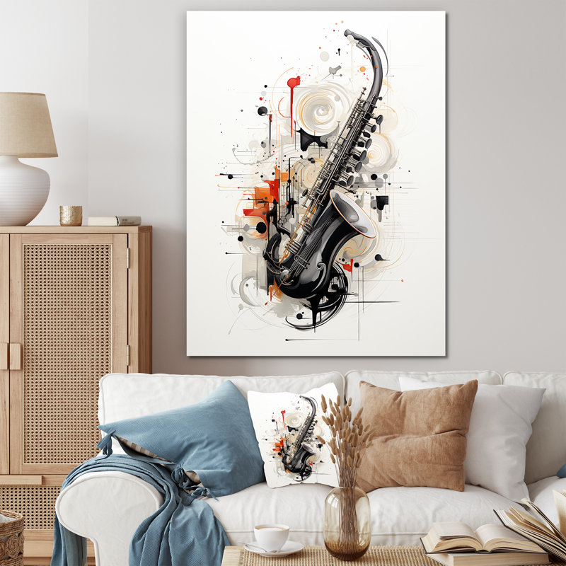 Clarinet Curve Sleek Black sur toile, Toile tendue, H 32 po x l 24 po x P 1 po