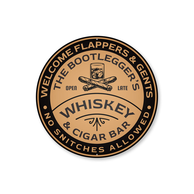 Enseigne whisky et cigare, H 12 po x l 12 po x P 0,04 po