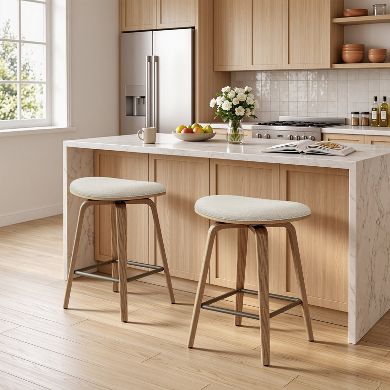 Swivel Upholstered Counter Stool, Beige, 4