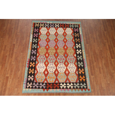 Geometric Kilim Wool Area Rug 6x8