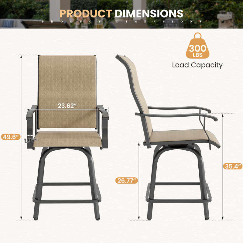 Ensemble de 2 tabourets de bar pour patio avec dossier haut, 2, Beige