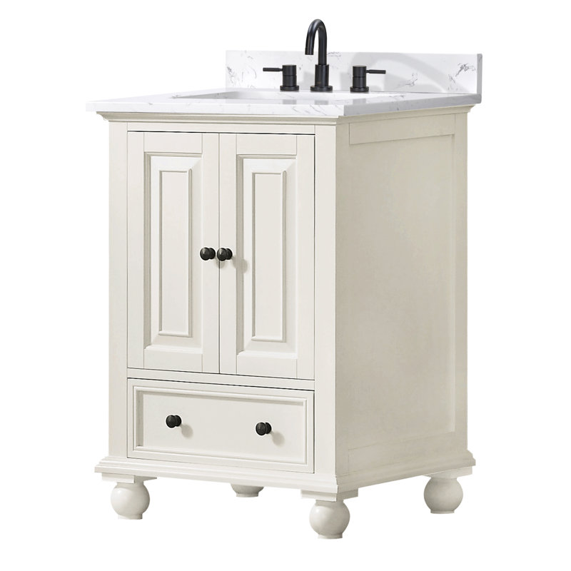 Thompson 25" Single Modern Bathroom Vanity Set, French White, Cala White
