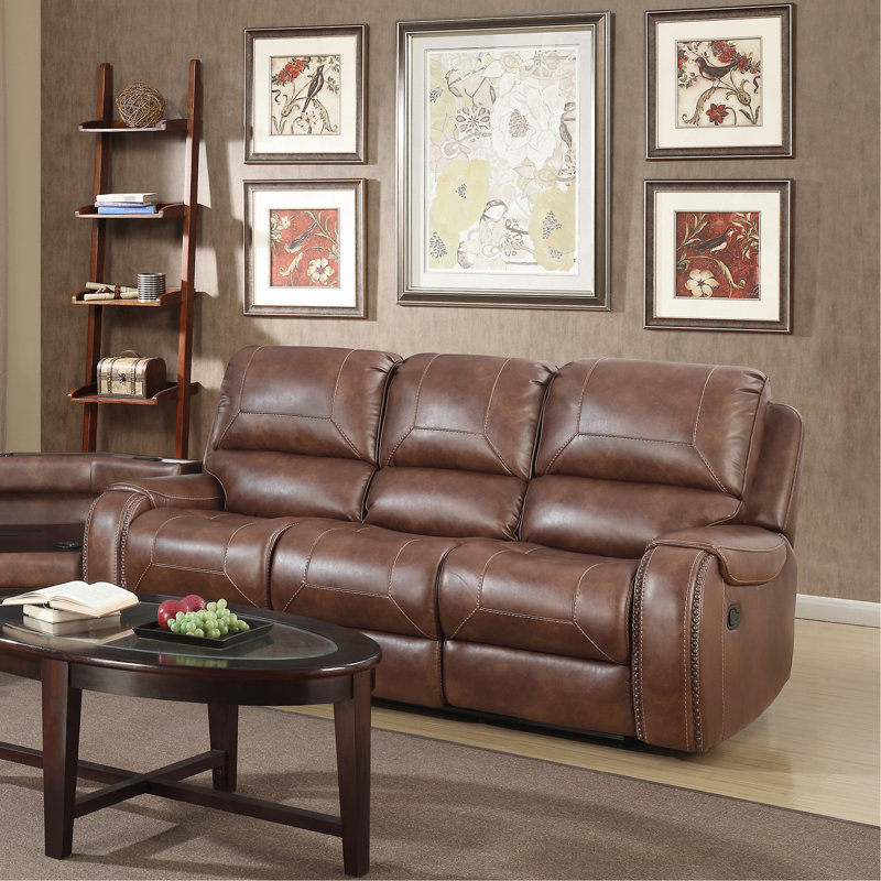 Luxueux canapé inclinable manuel en cuir clouté avec console de rangement et port USB