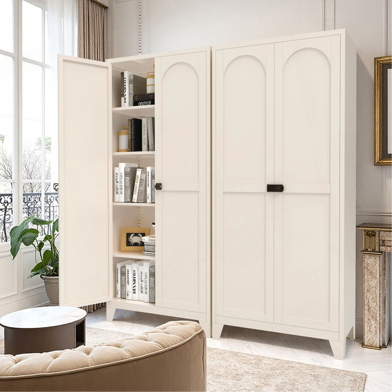 Armoire de rangement 71 po 2 portes avec serrure, armoire de rangement en métal avec portes et tablettes réglables, pour la cuisine, la chambre à coucher et le salon