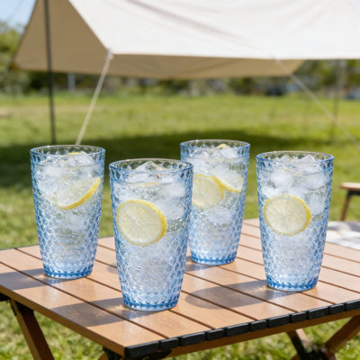 4 Piece 19Oz Diamond Cut Acrylic Glasses, BPA Free For Home Bar Patio Entertaining