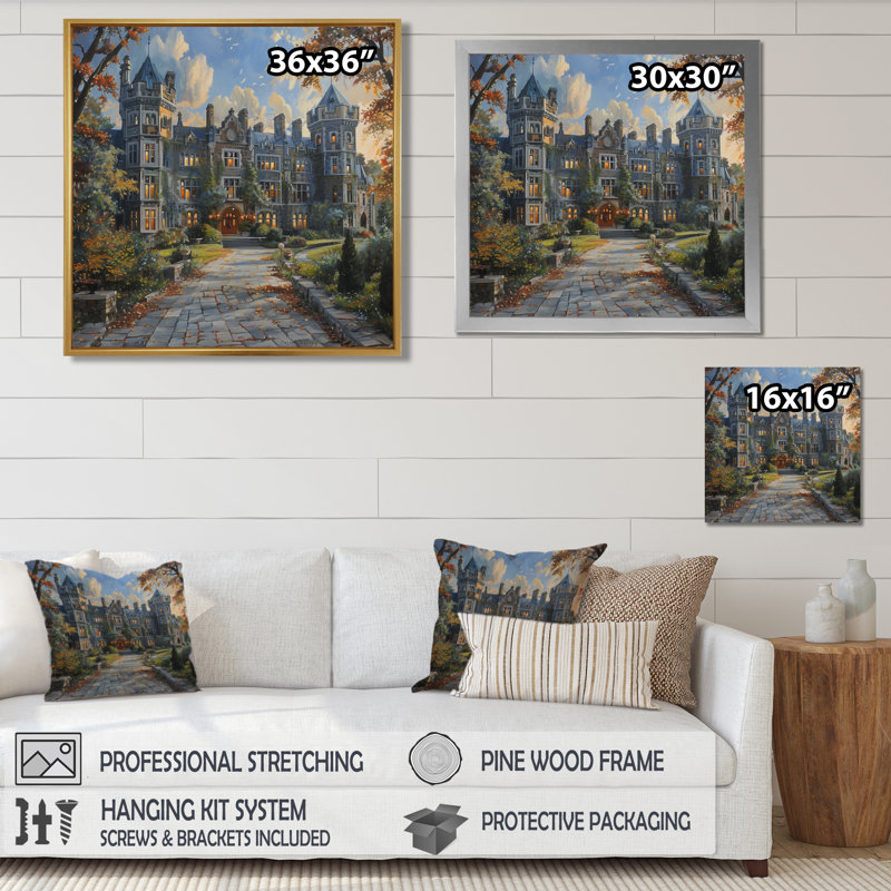 «England University Hall Building In Summer II - College and University Buildings», art mural, Toile encadrée noire simple