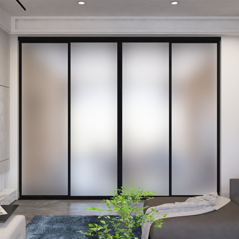 4 paravents en verre givré à 4 panneaux, portes de placard coulissantes, 160 po x 96 po, Noir